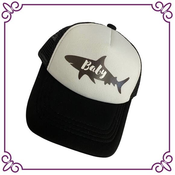 One Baby Trucker Hat  Black & White Baby Shark NEW - Picture 1 of 7